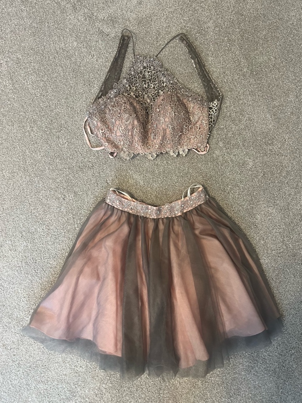 Alyce Paris Lace & Tulle Set in Light Pink and Black